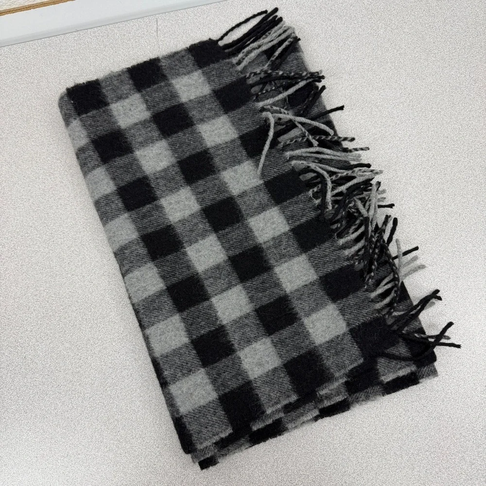 The Scotch House Scarf Unisex OS Grey Black Buffalo Check Lambswool Scotland